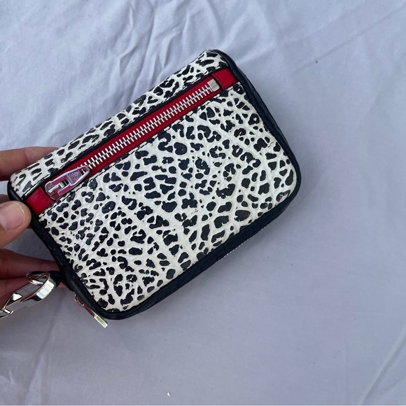 Alexander Wang Fumo Black White Red Embossed Leather Wristlet Zip Around Wallet - Picture 7 of 17